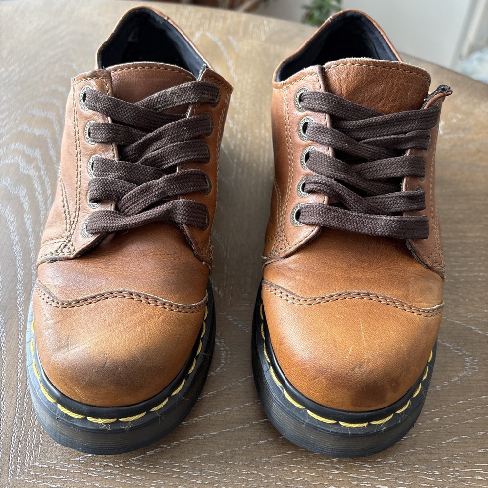Dr. Martens 8651 Vintage Made in England Tan Brown Leather Platform Oxfords 4